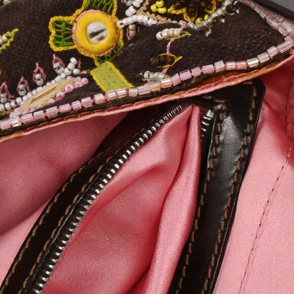 Fendi Vintage Baguette Shoulder Bag Embellished Denim Brown Beads,Cotton,Leather - Picture 10 of 10